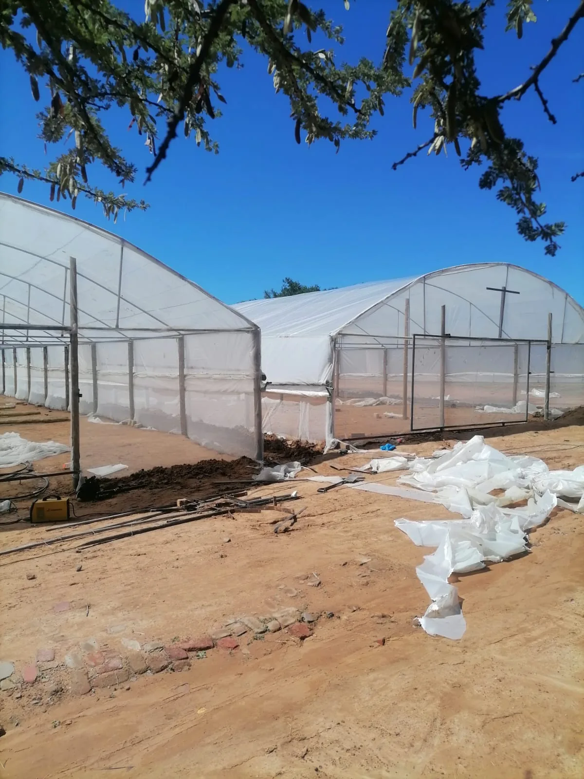 Greenhouse tunnel structures during installation