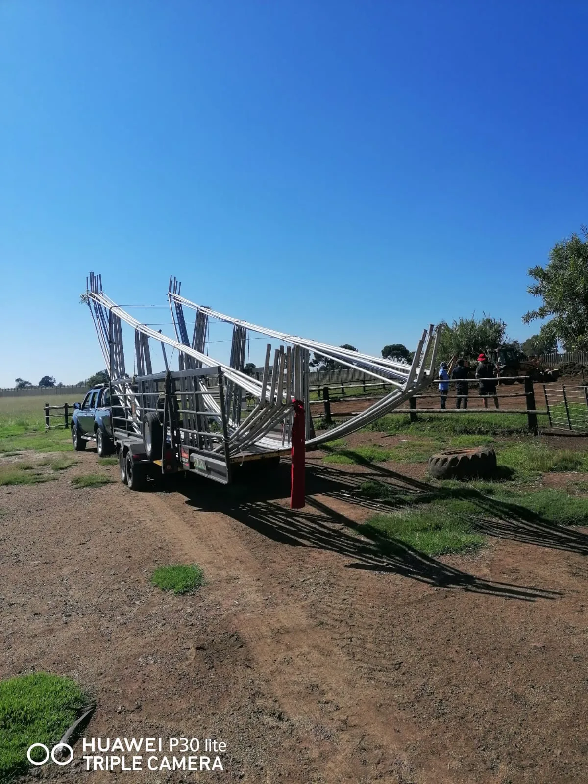Greenhouse steel frame components prepared for transport